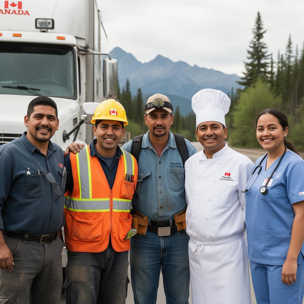 Trabajadores felices en una obra en Canadá
